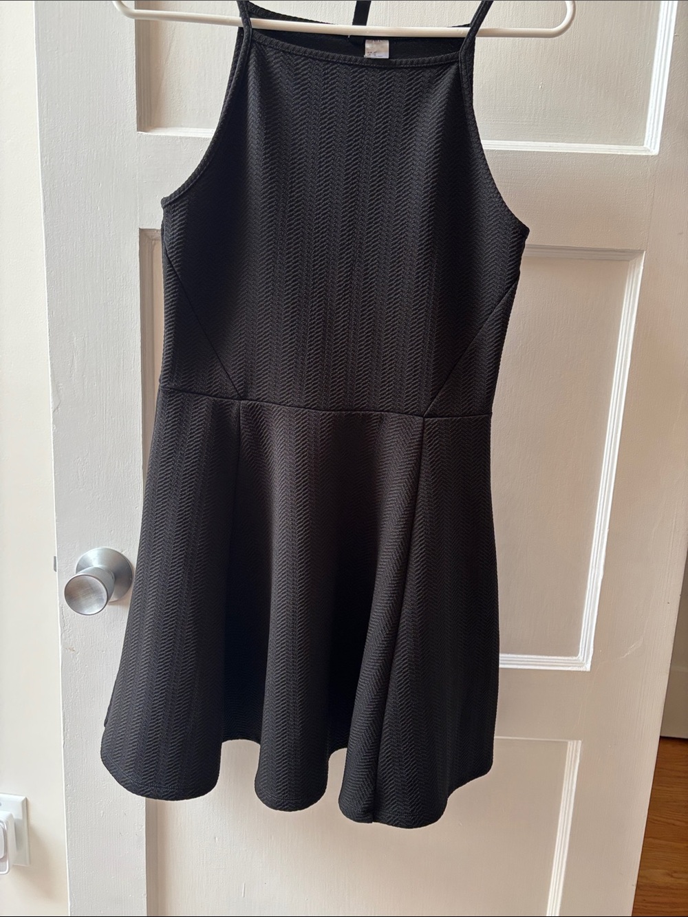 Divided Black Textured Halter Skater Dress with Flared Skirt